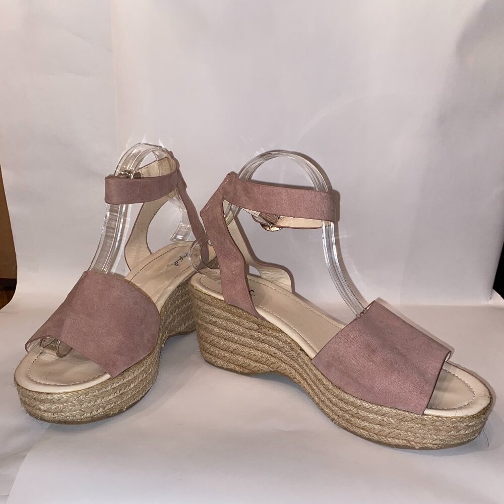 Women's Qupid Elyse Desert Rose Suede Espadrille Platform Sandal, Size 10